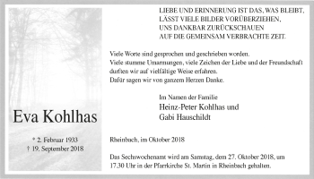 Anzeige von Eva Kohlhas von  Schaufenster/Blickpunkt 