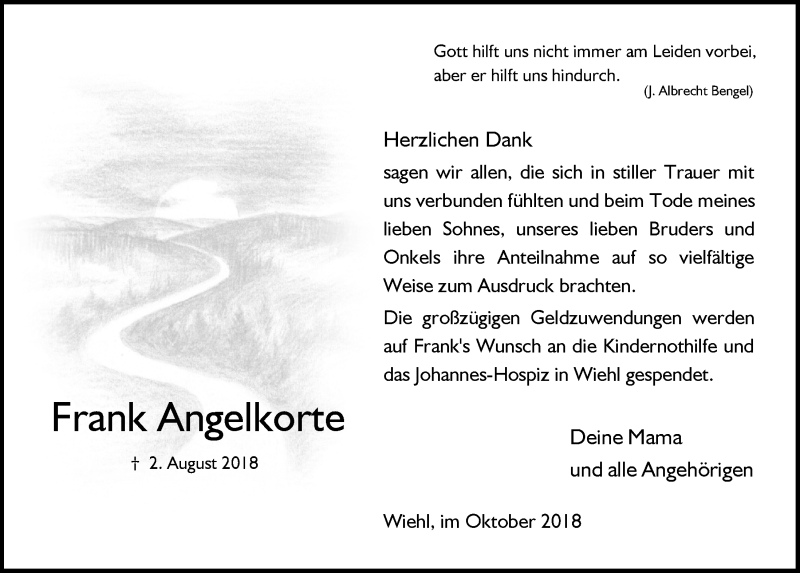  Traueranzeige für Frank Angelkorte vom 24.10.2018 aus  Anzeigen Echo 