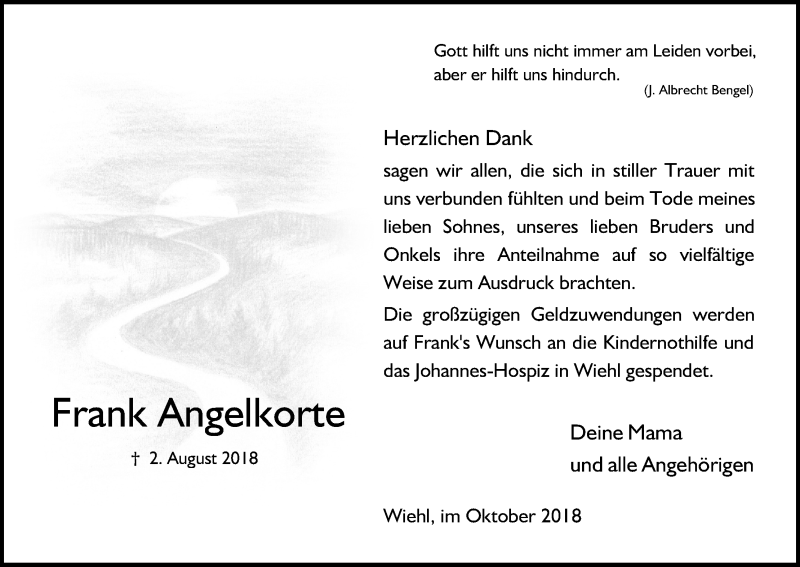  Traueranzeige für Frank Angelkorte vom 20.10.2018 aus Kölner Stadt-Anzeiger / Kölnische Rundschau / Express
