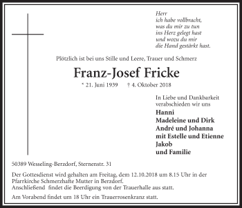 Anzeige von Franz-Josef Fricke von  Schlossbote/Werbekurier 