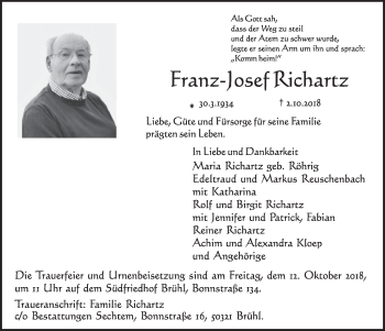 Anzeige von Franz-Josef Richartz von  Schlossbote/Werbekurier 