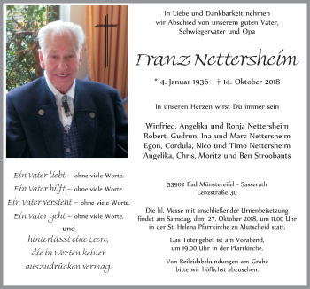 Anzeige von Franz Nettersheim von  Blickpunkt Euskirchen 