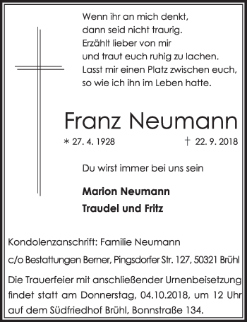 Anzeige von Franz Neumann von  Schlossbote/Werbekurier 