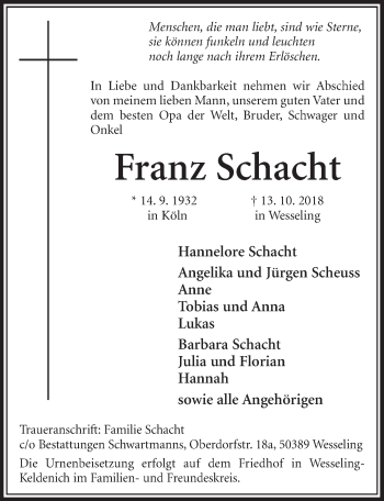 Anzeige von Franz Schacht von  Schlossbote/Werbekurier 
