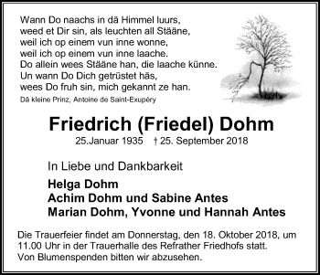 Anzeige von Friedrich Dohm von Kölner Stadt-Anzeiger / Kölnische Rundschau / Express