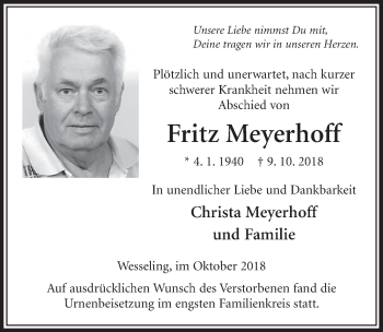 Anzeige von Fritz Meyerhoff von  Schlossbote/Werbekurier 