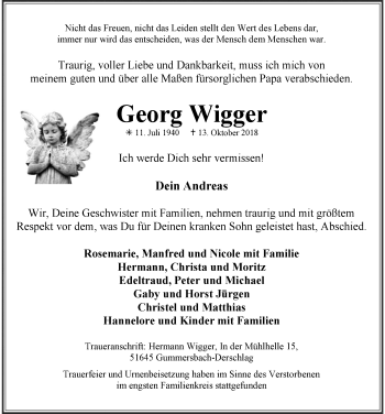 Anzeige von Georg Wigger von  Anzeigen Echo 