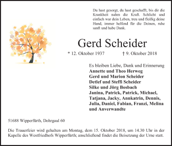 Anzeige von Gerd Scheider von Kölner Stadt-Anzeiger / Kölnische Rundschau / Express