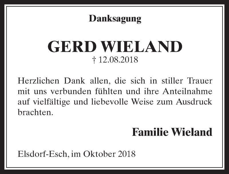  Traueranzeige für Gerd Wieland vom 24.10.2018 aus  Werbepost 