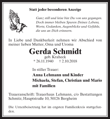 Anzeige von Gerda Schmidt von  Extra Blatt 