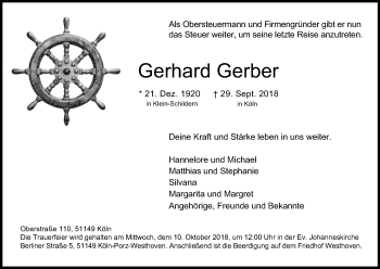 Anzeige von Gerhard Gerber von Kölner Stadt-Anzeiger / Kölnische Rundschau / Express