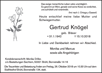 Anzeige von Gertrud Knögel von  Schlossbote/Werbekurier 