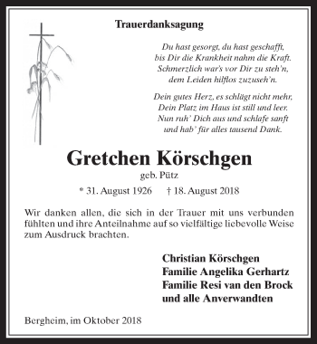 Anzeige von Gretchen Körschgen von  Werbepost 
