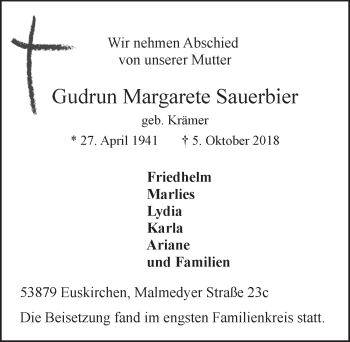 Anzeige von Gudrun Margarete Sauerbier von  Blickpunkt Euskirchen 