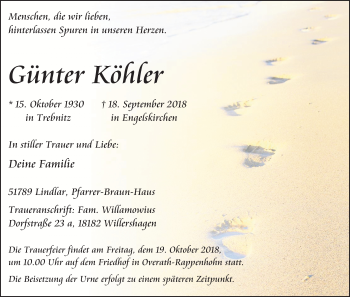 Anzeige von Günter Köhler von Kölner Stadt-Anzeiger / Kölnische Rundschau / Express