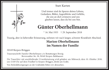 Anzeige von Günter Oberhellmann von  Sonntags-Post 