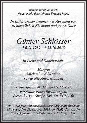 Anzeige von Günter Schlösser von  Sonntags-Post 