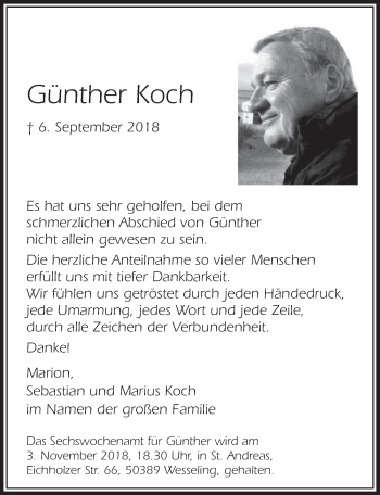Anzeige von Günther Koch von  Schlossbote/Werbekurier 