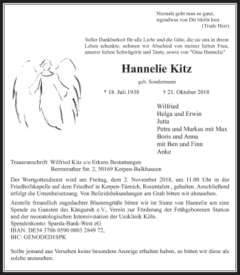 Anzeige von Hannelie Kitz von  Werbepost 
