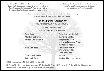 Anzeige von Hans-Gerd Baumhof von Kölner Stadt-Anzeiger / Kölnische Rundschau / Express