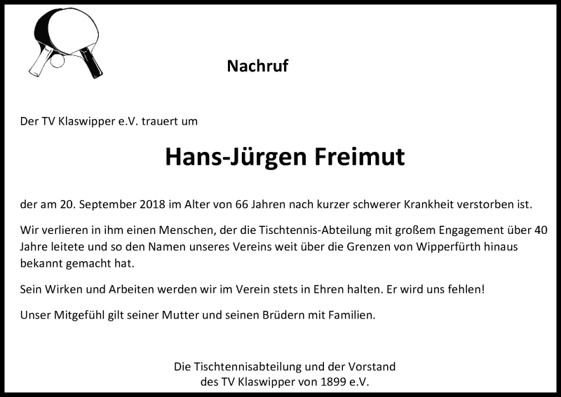  Traueranzeige für Hans-Jürgen Freimut vom 03.10.2018 aus Kölner Stadt-Anzeiger / Kölnische Rundschau / Express