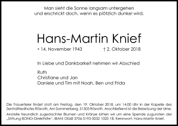 Anzeige von Hans-Martin Knief von Kölner Stadt-Anzeiger / Kölnische Rundschau / Express