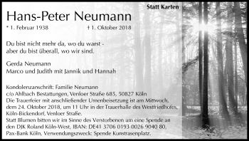 Anzeige von Hans-Peter Neumann von Kölner Stadt-Anzeiger / Kölnische Rundschau / Express