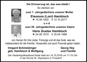 Anzeige von Hans Gustav Hambloch von Kölner Stadt-Anzeiger / Kölnische Rundschau / Express