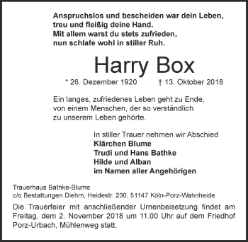 Anzeige von Harry Box von  Kölner Wochenspiegel 