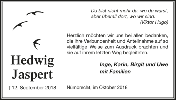 Anzeige von Hedwig Jaspert von  Lokalanzeiger 