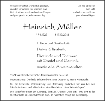 Anzeige von Heinrich Müller von Kölner Stadt-Anzeiger / Kölnische Rundschau / Express