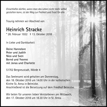 Anzeige von Heinrich Stracke von Kölner Stadt-Anzeiger / Kölnische Rundschau / Express