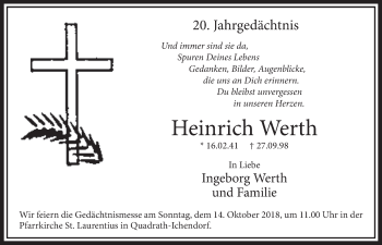 Anzeige von Heinrich Werth von  Sonntags-Post 
