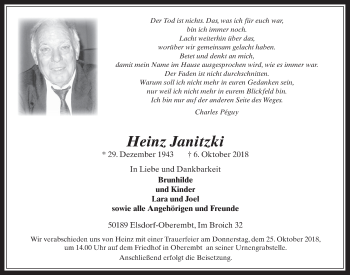 Anzeige von Heinz Janitzki von  Werbepost 