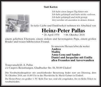 Anzeige von Heinz-Peter Pallas von  Werbepost 