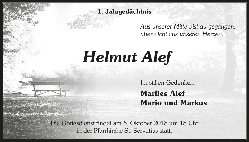  Traueranzeige für Helmut Alef vom 03.10.2018 aus  Schaufenster/Blickpunkt 