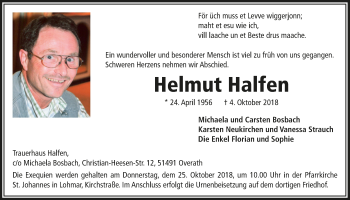 Anzeige von Helmut Halfen von  Extra Blatt 