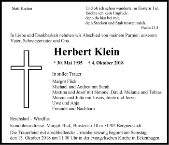 Anzeige von Herbert Klein von  Anzeigen Echo 