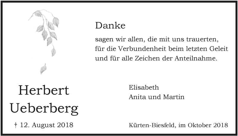  Traueranzeige für Herbert Ueberberg vom 10.10.2018 aus  Bergisches Handelsblatt 