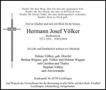 Anzeige von Hermann Josef Völker von Kölner Stadt-Anzeiger / Kölnische Rundschau / Express