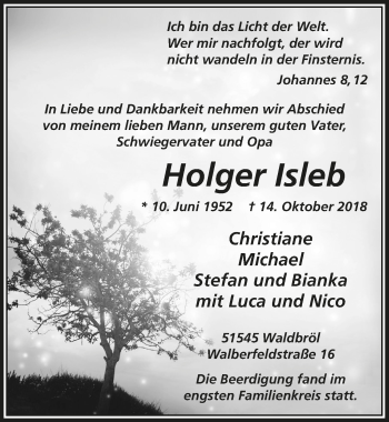 Anzeige von Holger Isleb von  Lokalanzeiger 