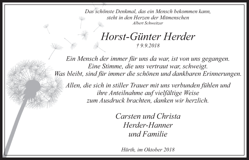  Traueranzeige für Horst-Günter Herder vom 17.10.2018 aus  Wochenende 