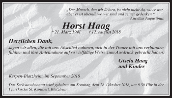 Anzeige von Horst Haag von  Werbepost 