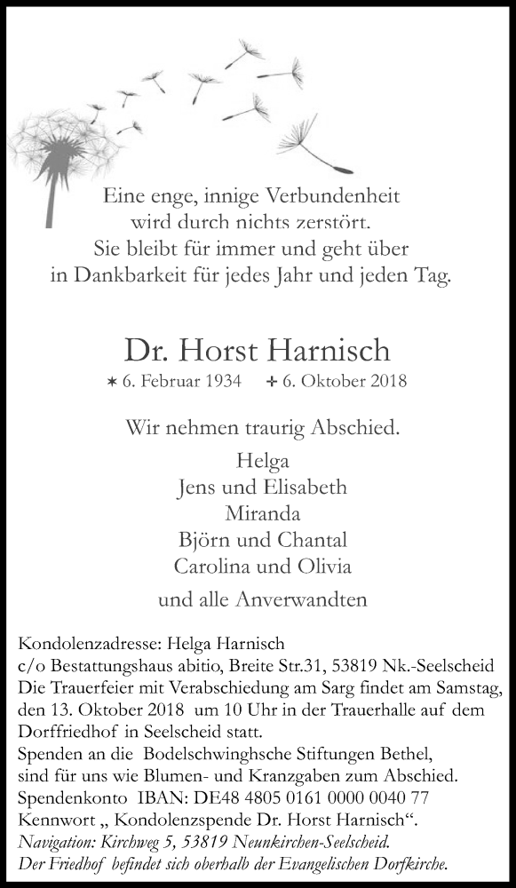  Traueranzeige für Horst Harnisch vom 10.10.2018 aus Kölner Stadt-Anzeiger / Kölnische Rundschau / Express