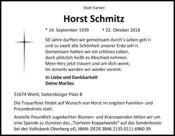 Anzeige von Horst Schmitz von Kölner Stadt-Anzeiger / Kölnische Rundschau / Express