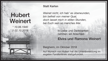 Anzeige von Hubert Weinert von  Sonntags-Post 