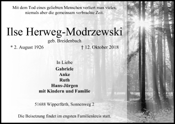 Anzeige von Ilse Herweg-Modrzewski von Kölner Stadt-Anzeiger / Kölnische Rundschau / Express