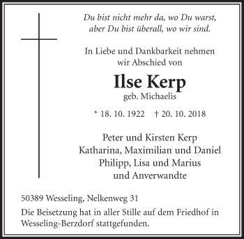 Anzeige von Ilse Kerp von  Schlossbote/Werbekurier 
