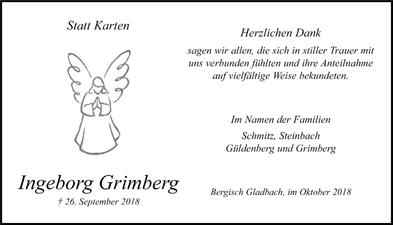  Traueranzeige für Ingeborg Grimberg vom 31.10.2018 aus  Bergisches Handelsblatt 
