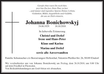 Anzeige von Johanna Bonichowskyj von  Werbepost 